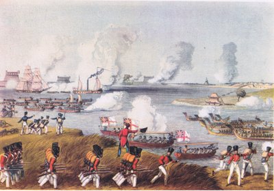 Combined naval and military forces in Burma, 17th March 1825, from British Adventure published by Collins, 1947 by Captain R. N. Thornton